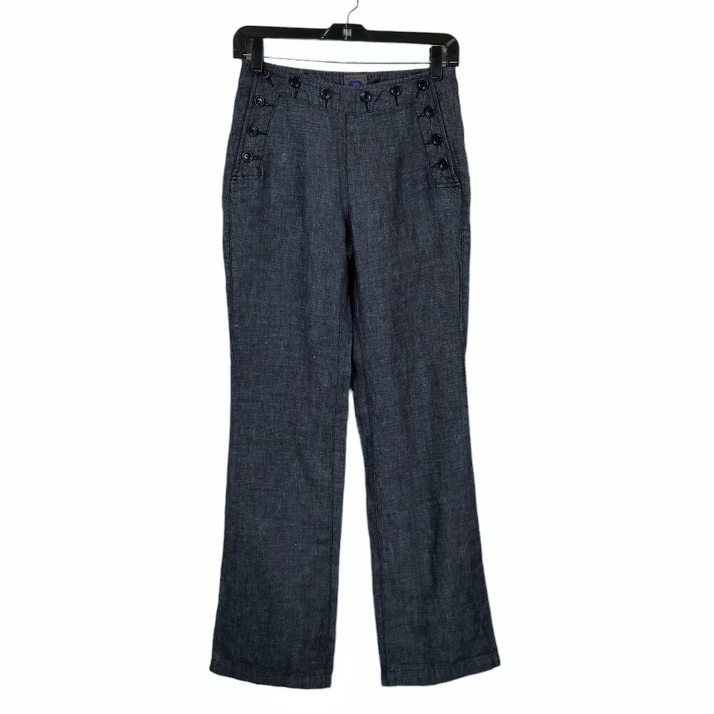 Bensimon Raum Edition NWT Women's Blue Linen Wide Leg Sailor Pants Jeans Size 2